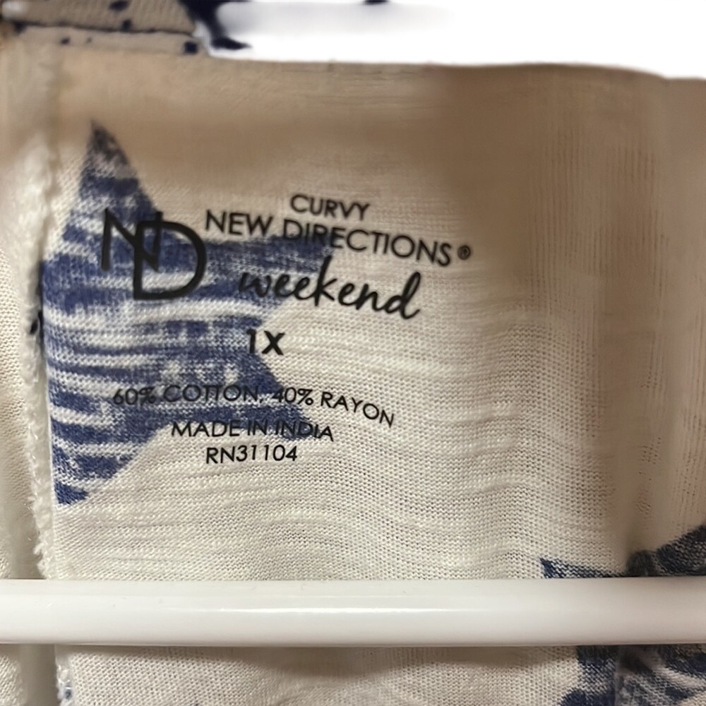 NWT New Directions Weekend Patriotic Henley Top Navy White Plus Size 1X NWT - Picture 2 of 6